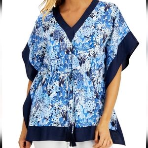 Charter Club Blue Floral Kimono Top.